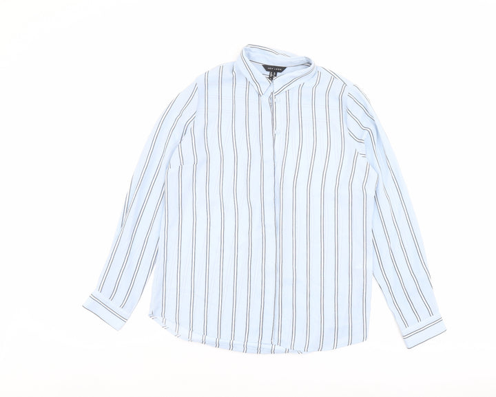 New Look Womens Blue Striped Polyester Basic Button-Up Size 10 Collared