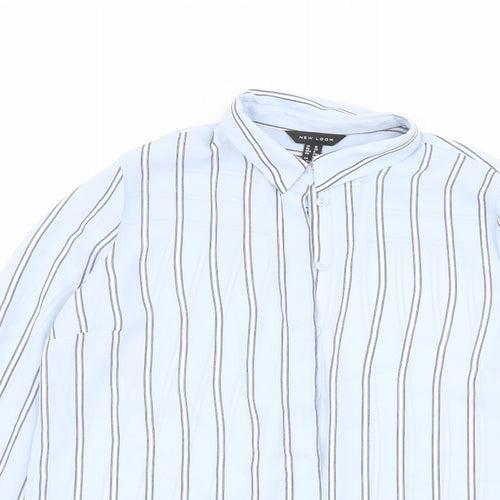 New Look Womens Blue Striped Polyester Basic Button-Up Size 10 Collared