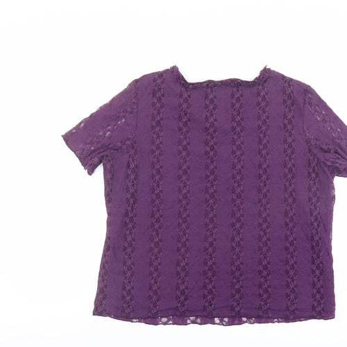 Bonmarché Womens Purple Striped Nylon Basic T-Shirt Size XL V-Neck