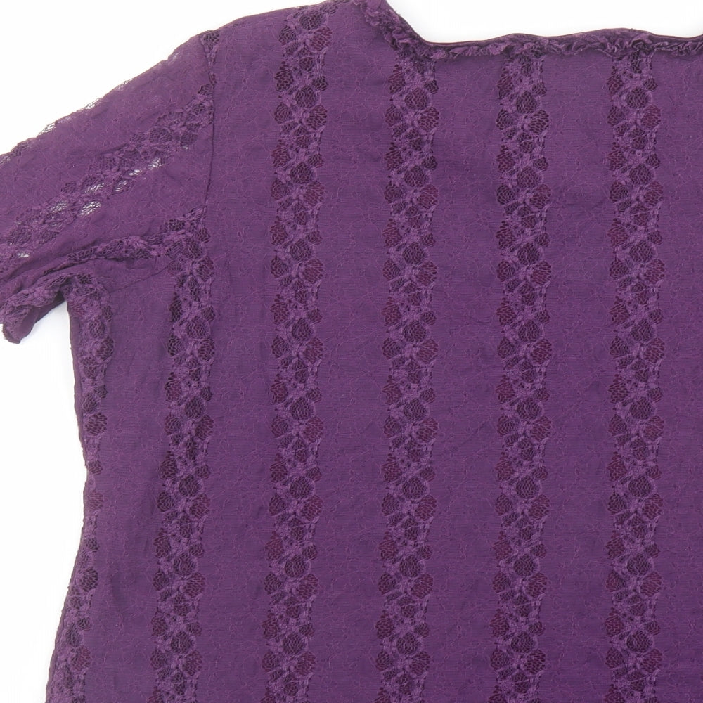 Bonmarché Womens Purple Striped Nylon Basic T-Shirt Size XL V-Neck