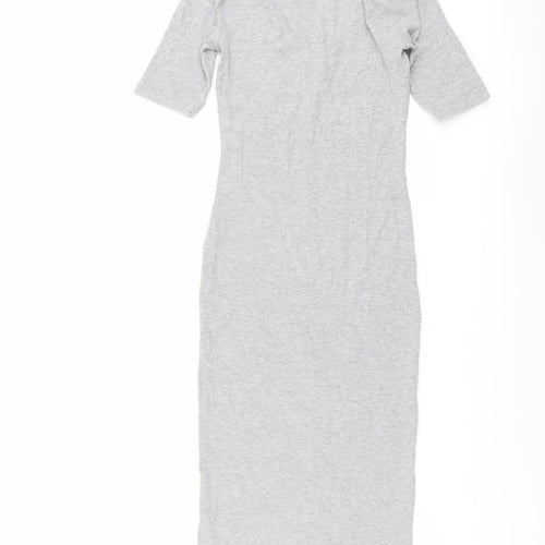 Zara Womens Grey Cotton Shirt Dress Size S Collared Button