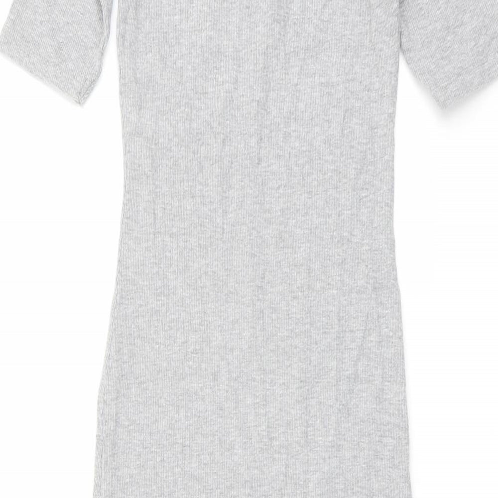 Zara Womens Grey Cotton Shirt Dress Size S Collared Button