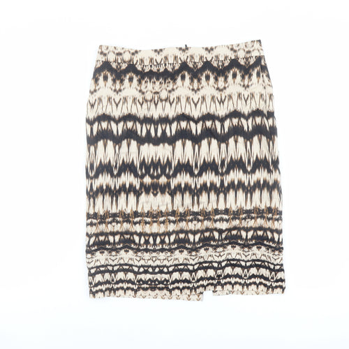 Marks and Spencer Womens Beige Geometric Cotton A-Line Skirt Size 10 Zip