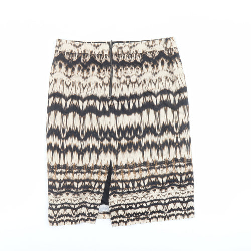 Marks and Spencer Womens Beige Geometric Cotton A-Line Skirt Size 10 Zip