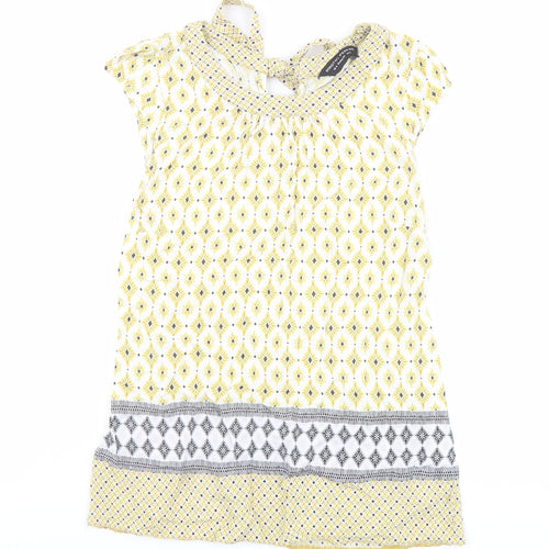 Dorothy Perkins Womens Yellow Geometric Viscose Basic Blouse Size 8 Round Neck
