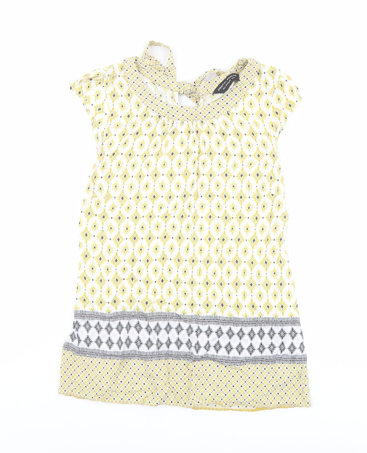 Dorothy Perkins Womens Yellow Geometric Viscose Basic Blouse Size 8 Round Neck