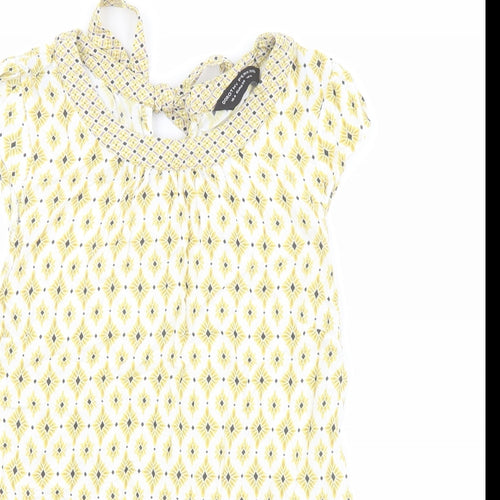 Dorothy Perkins Womens Yellow Geometric Viscose Basic Blouse Size 8 Round Neck