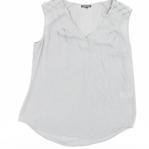 Warehouse Womens Grey Polyester Basic Blouse Size M V-Neck