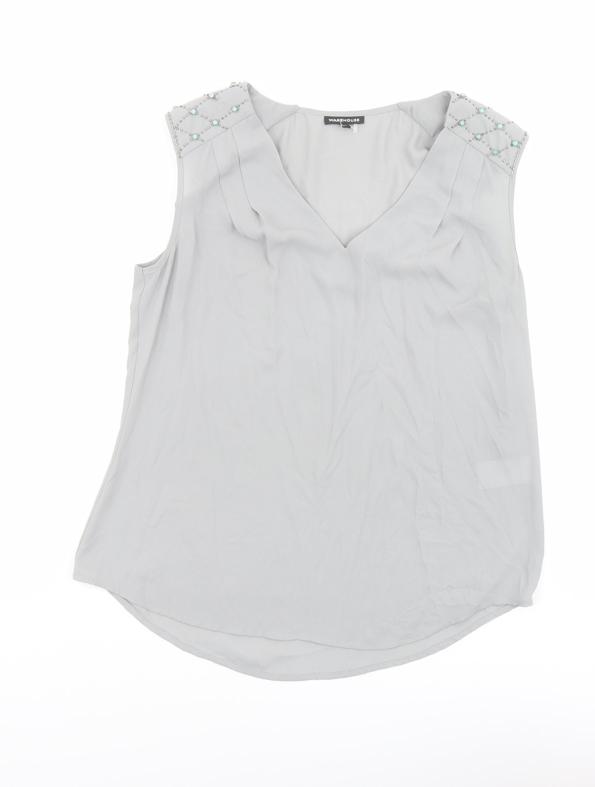 Warehouse Womens Grey Polyester Basic Blouse Size M V-Neck