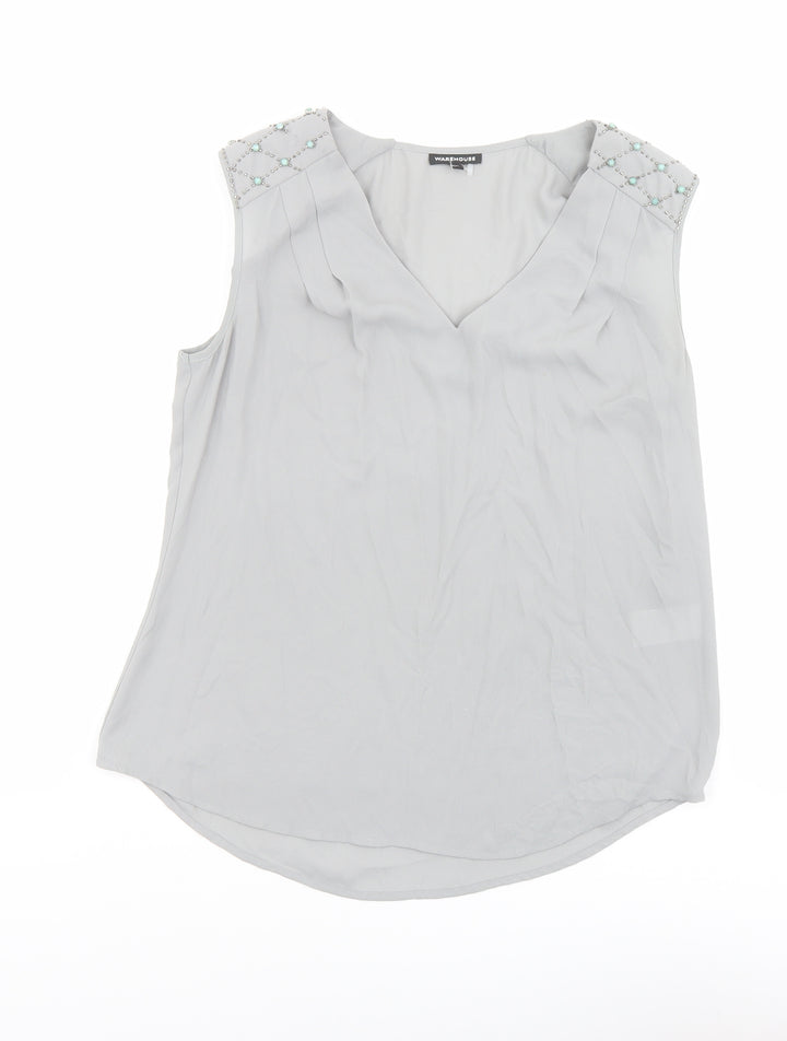 Warehouse Womens Grey Polyester Basic Blouse Size M V-Neck