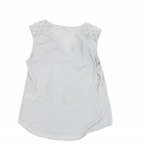 Warehouse Womens Grey Polyester Basic Blouse Size M V-Neck