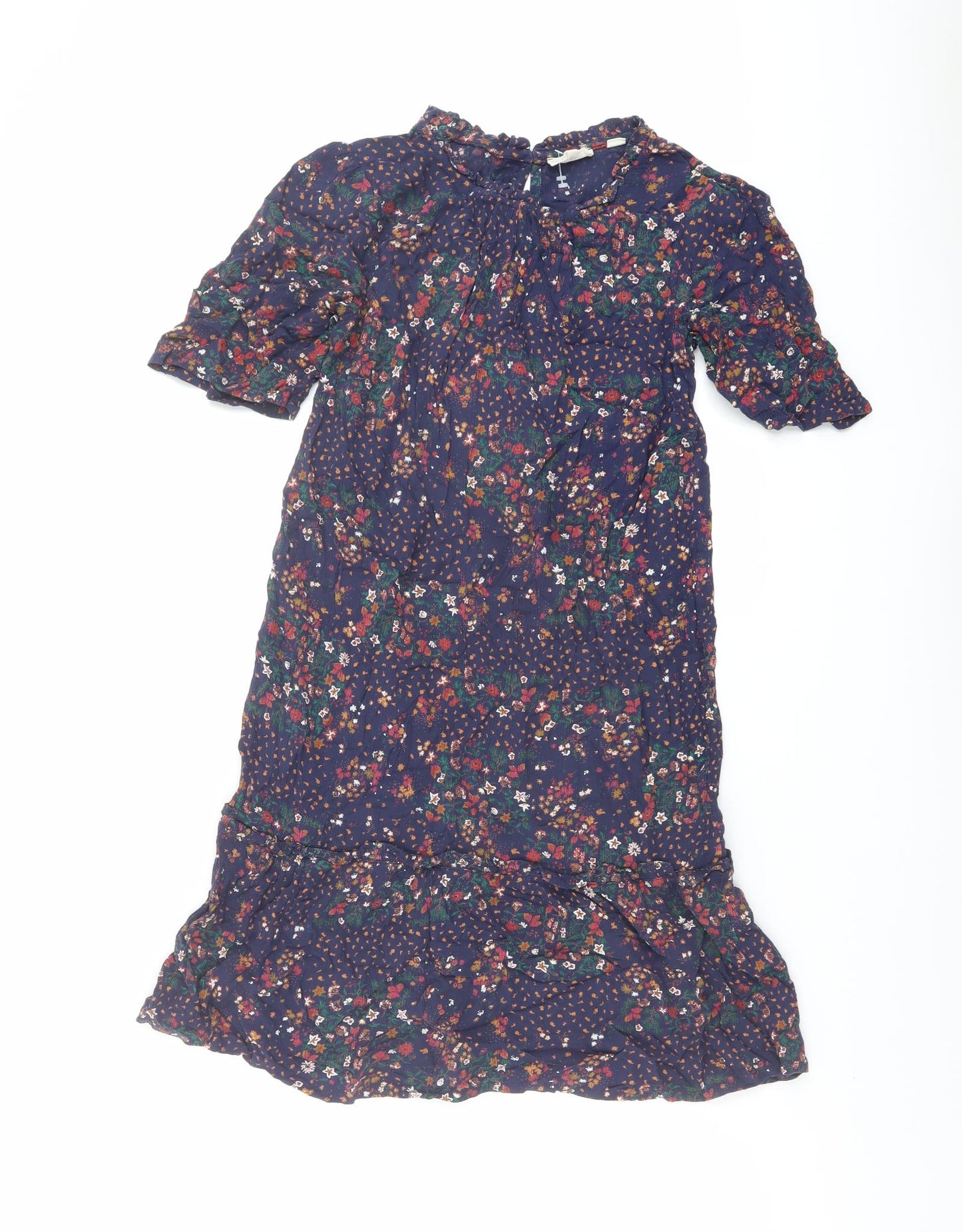 Fat Face Womens Blue Geometric Viscose A-Line Size 8 Round Neck Button