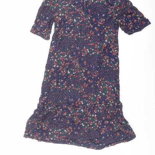 Fat Face Womens Blue Geometric Viscose A-Line Size 8 Round Neck Button