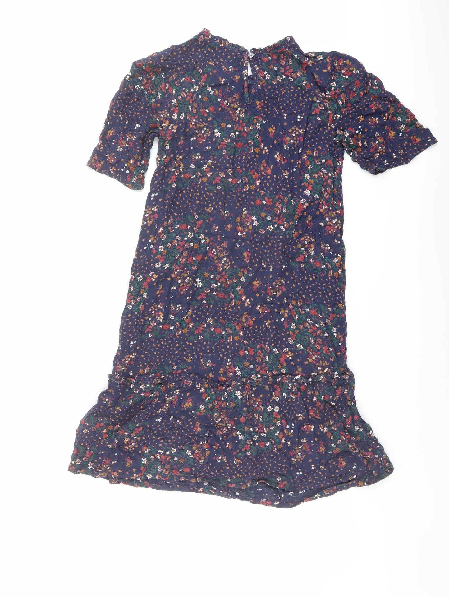 Fat Face Womens Blue Geometric Viscose A-Line Size 8 Round Neck Button