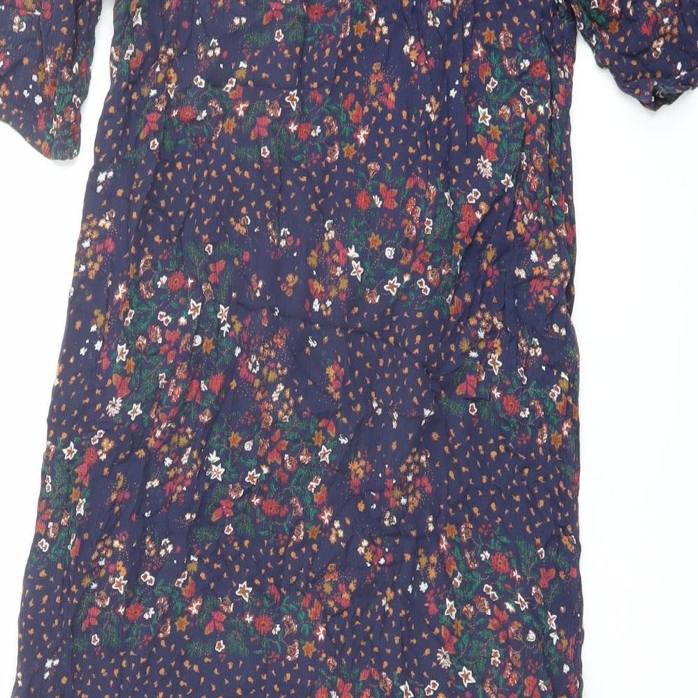 Fat Face Womens Blue Geometric Viscose A-Line Size 8 Round Neck Button
