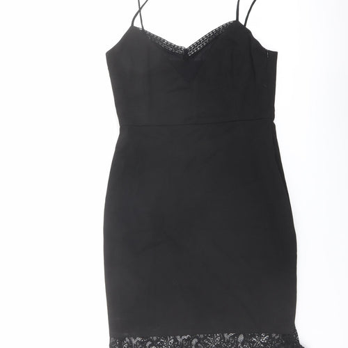 Zaraq Womens Black Polyester Shift Size M V-Neck Zip - Lace Details