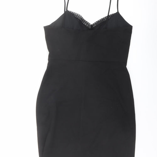 Zaraq Womens Black Polyester Shift Size M V-Neck Zip - Lace Details