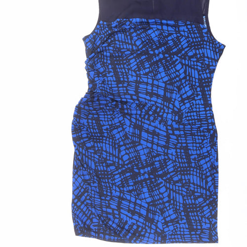 NEXT Womens Black Geometric Polyester Tank Dress Size 14 Round Neck Button