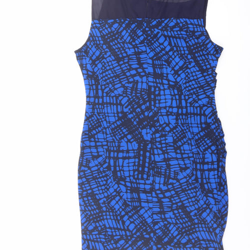 NEXT Womens Black Geometric Polyester Tank Dress Size 14 Round Neck Button