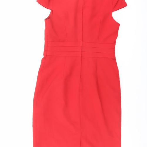 New Look Womens Red Polyester Shift Size 14 Round Neck Zip