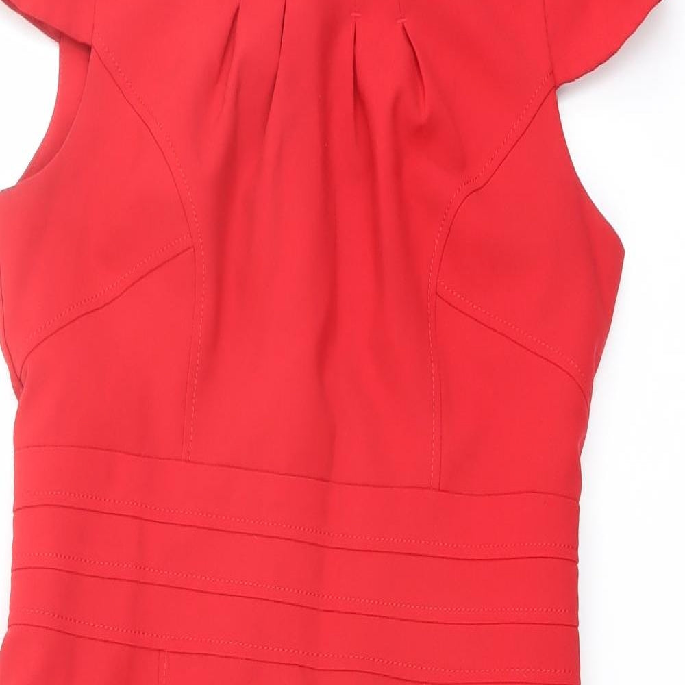 New Look Womens Red Polyester Shift Size 14 Round Neck Zip