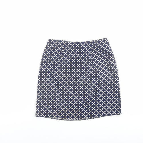 New Look Womens Blue Geometric Polyester A-Line Skirt Size 6 Zip