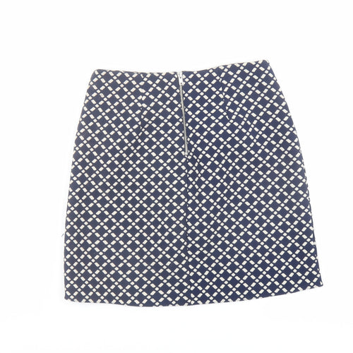 New Look Womens Blue Geometric Polyester A-Line Skirt Size 6 Zip