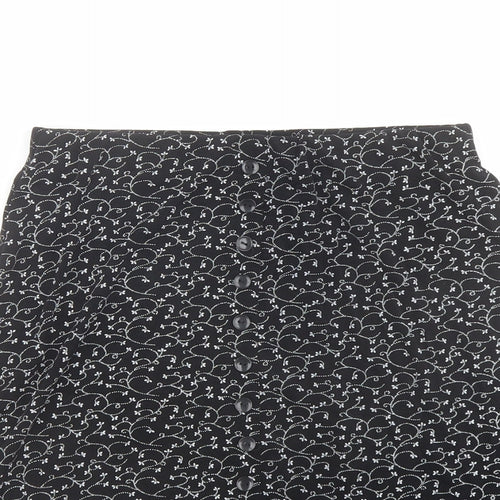 Briggs New York Womens Black Floral Nylon A-Line Skirt Size S