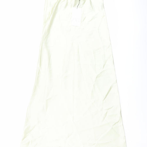 Zara Womens Green Polyester A-Line Size XS Off the Shoulder Zip