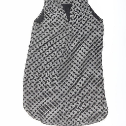 H&M Womens Black Geometric Polyester A-Line Size 12 V-Neck Pullover