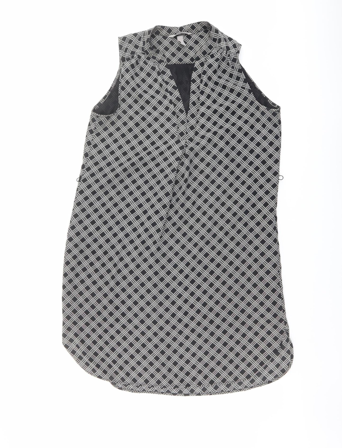H&M Womens Black Geometric Polyester A-Line Size 12 V-Neck Pullover