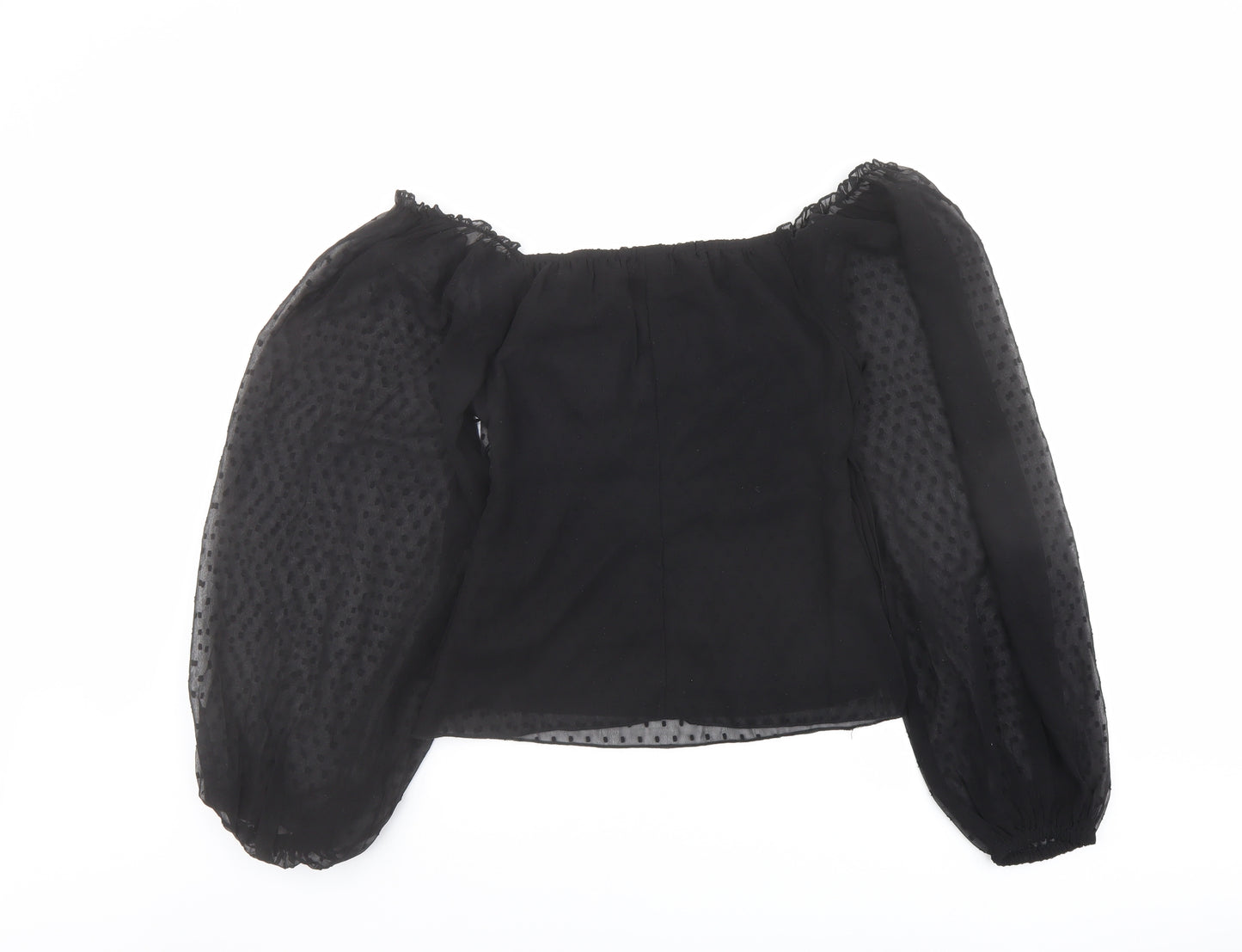 Boohoo Womens Black Polyester Basic Blouse Size 10 V-Neck - Sheer Sleeves