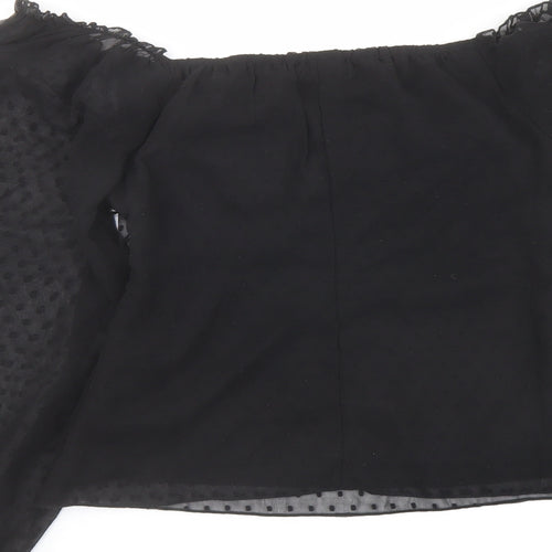 Boohoo Womens Black Polyester Basic Blouse Size 10 V-Neck - Sheer Sleeves