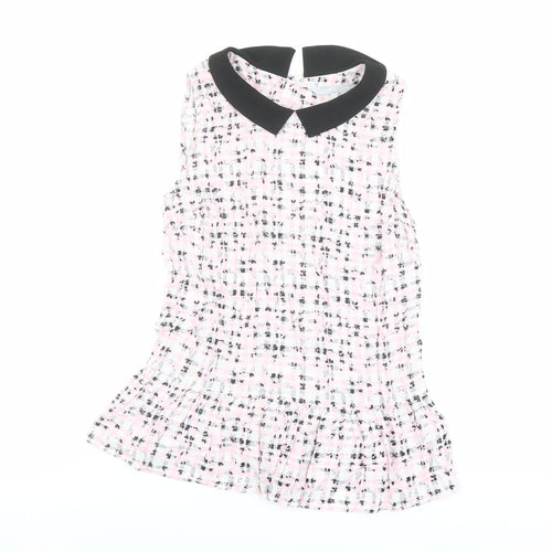 Red Herring Womens Pink Geometric Viscose Basic Blouse Size 8 Collared - Peplum