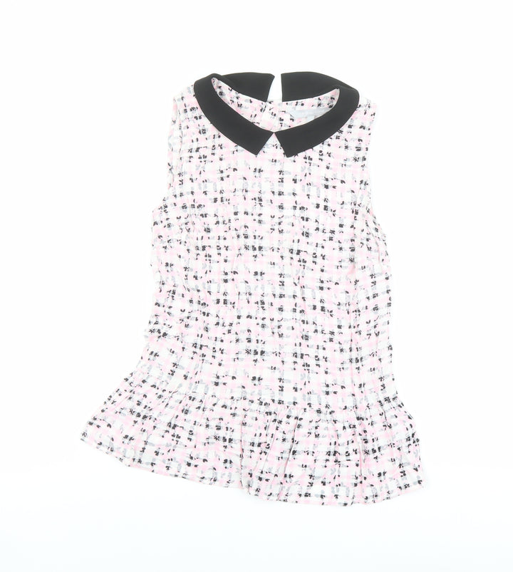 Red Herring Womens Pink Geometric Viscose Basic Blouse Size 8 Collared - Peplum