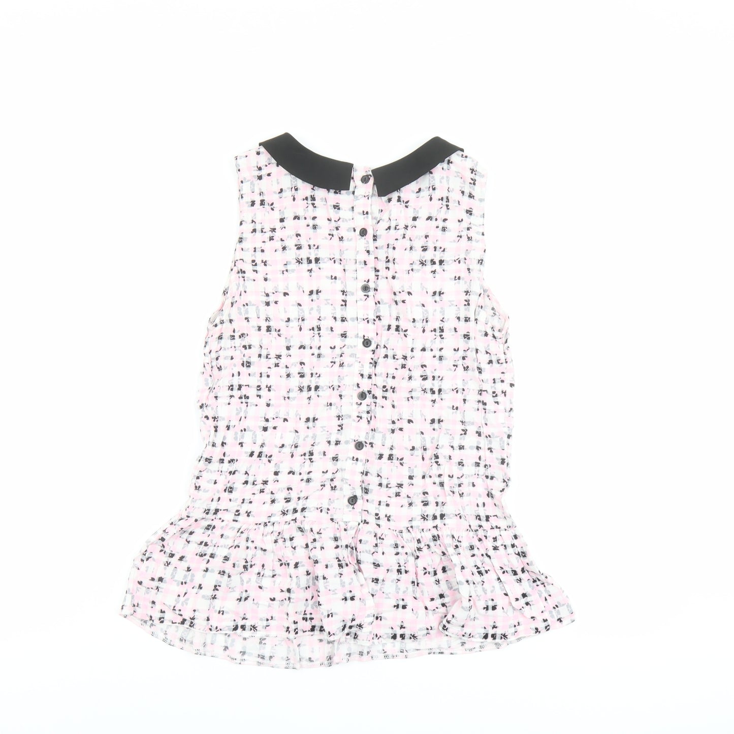Red Herring Womens Pink Geometric Viscose Basic Blouse Size 8 Collared - Peplum