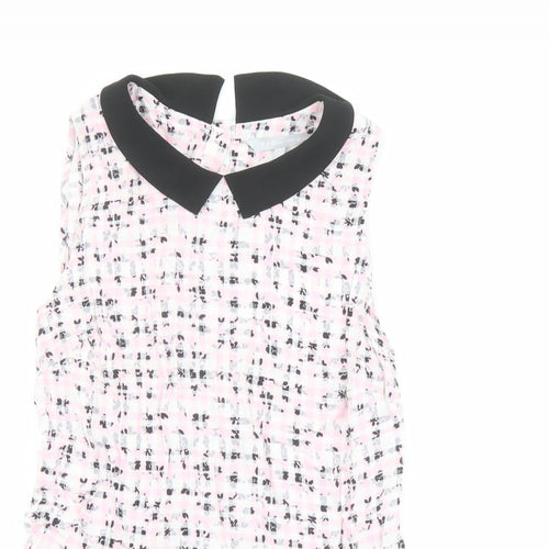 Red Herring Womens Pink Geometric Viscose Basic Blouse Size 8 Collared - Peplum