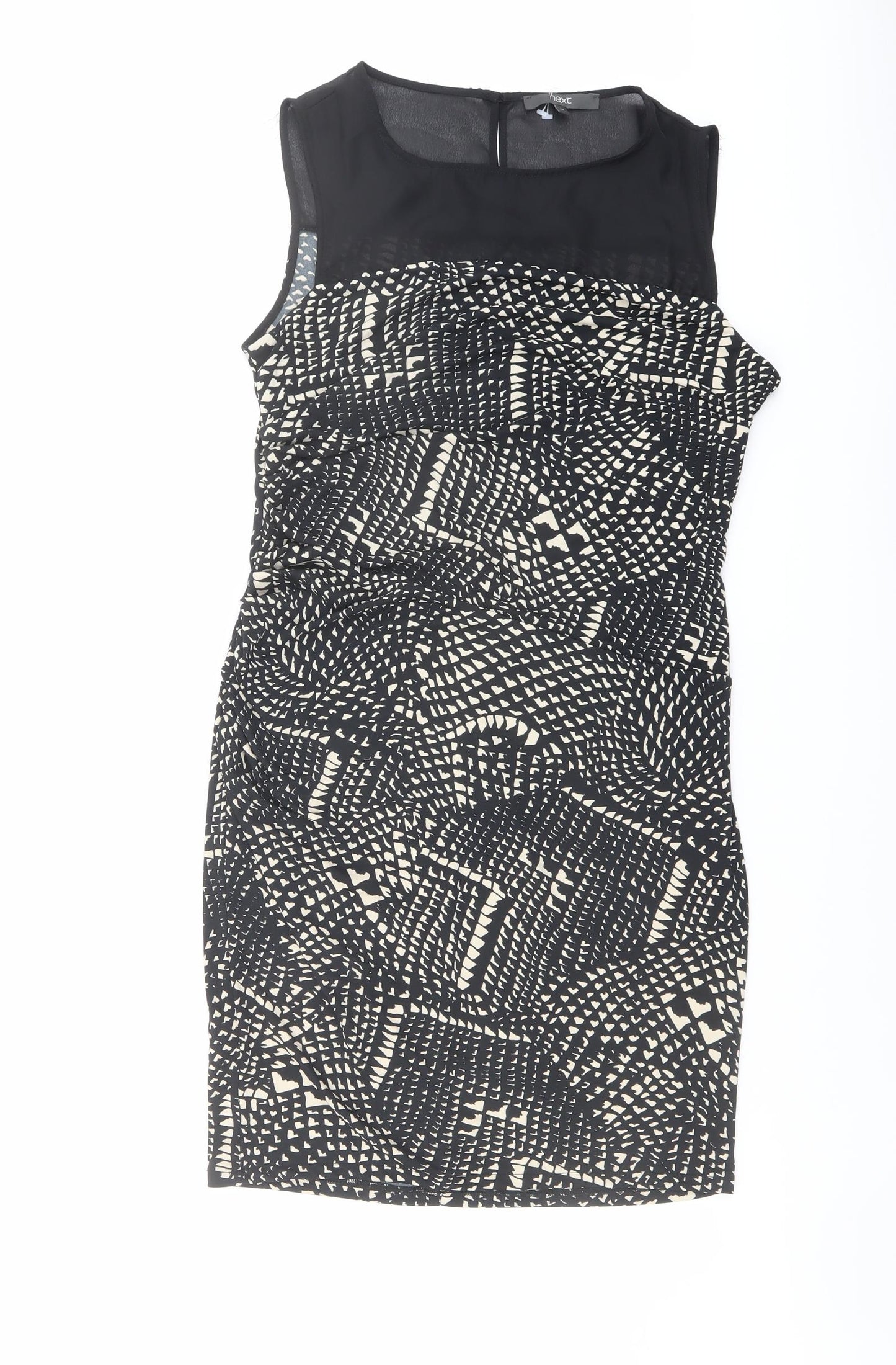 NEXT Womens Black Geometric Polyester Shift Size 14 Round Neck Button