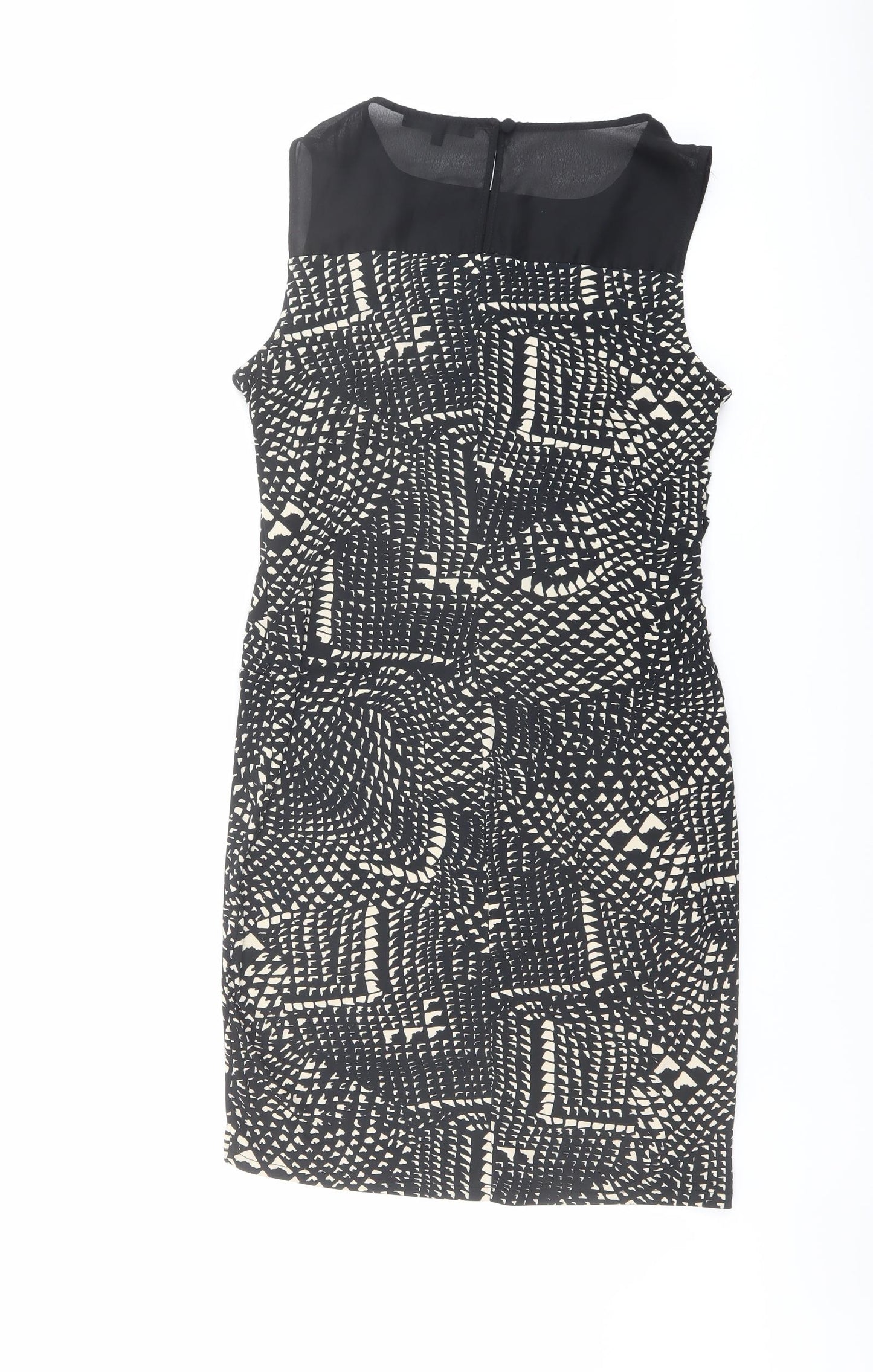 NEXT Womens Black Geometric Polyester Shift Size 14 Round Neck Button