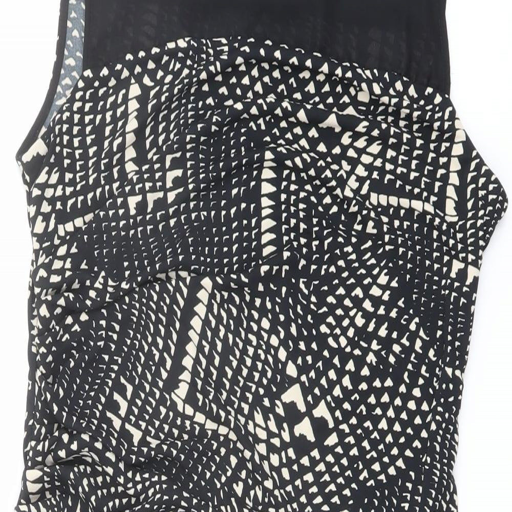 NEXT Womens Black Geometric Polyester Shift Size 14 Round Neck Button