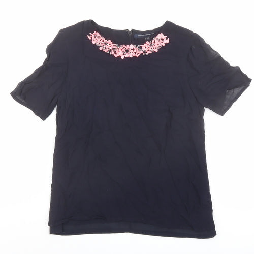 French Connection Womens Blue Viscose Basic Blouse Size 8 Boat Neck - Embellished Neckline