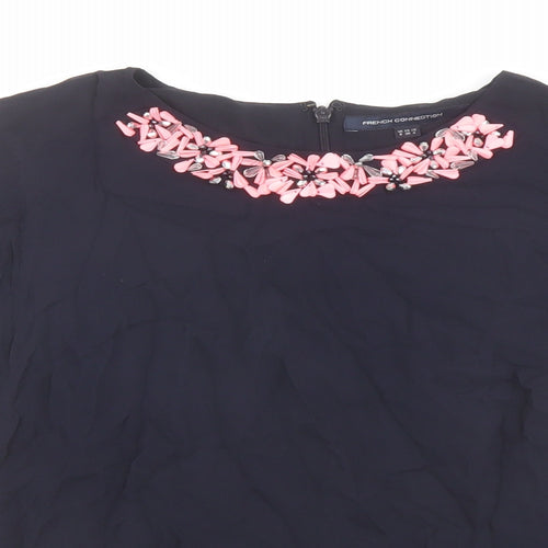 French Connection Womens Blue Viscose Basic Blouse Size 8 Boat Neck - Embellished Neckline