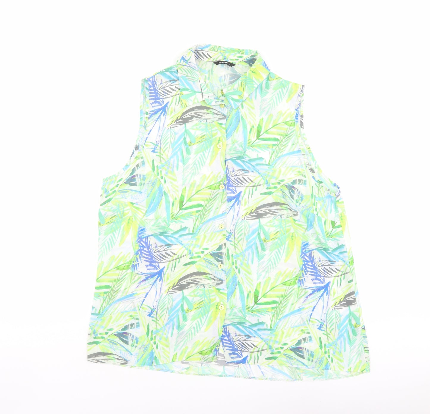 Roman Womens Multicoloured Geometric Polyester Basic Button-Up Size 18 Collared