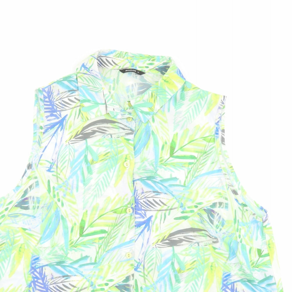 Roman Womens Multicoloured Geometric Polyester Basic Button-Up Size 18 Collared