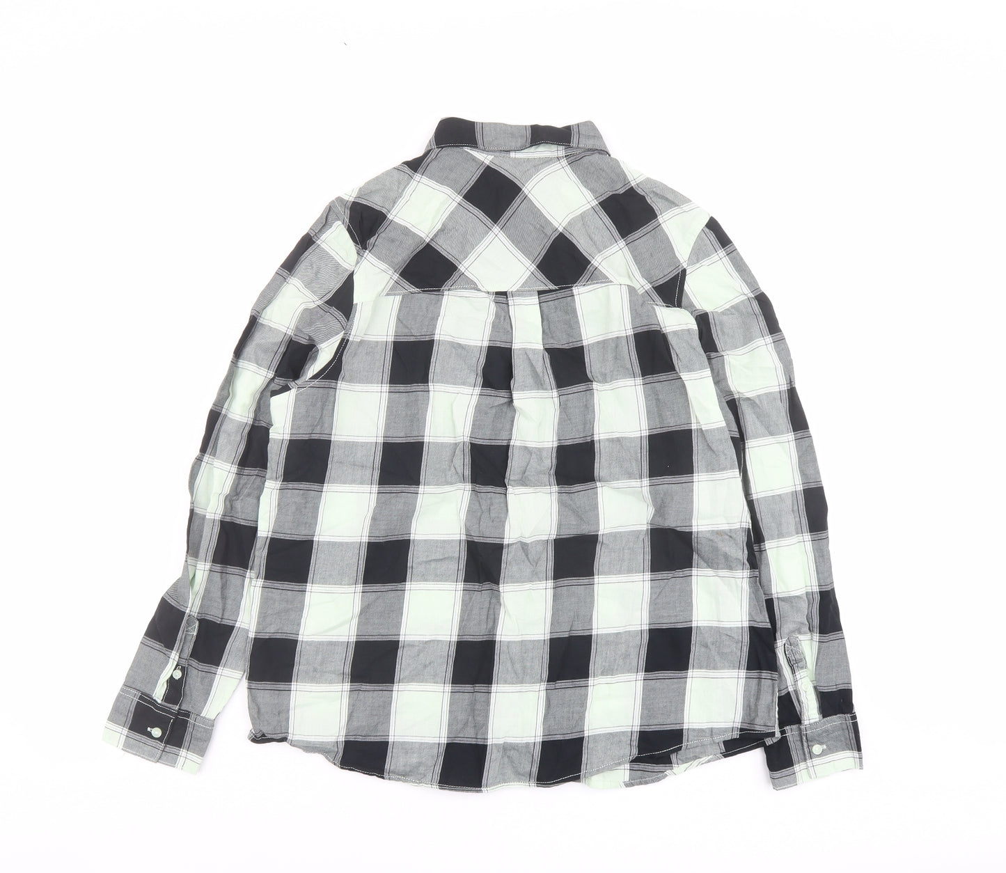 H&M Womens Green Plaid Cotton Basic Button-Up Size S Collared