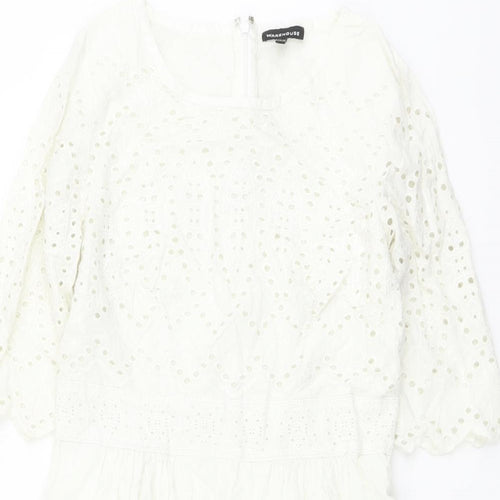 Warehouse Womens Ivory Geometric Cotton A-Line Size 10 Round Neck Zip
