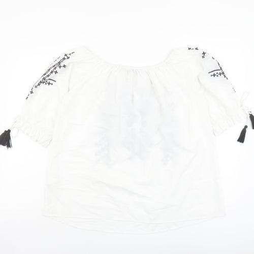 Boohoo Womens White Geometric Polyester Basic Blouse Size 16 Boat Neck