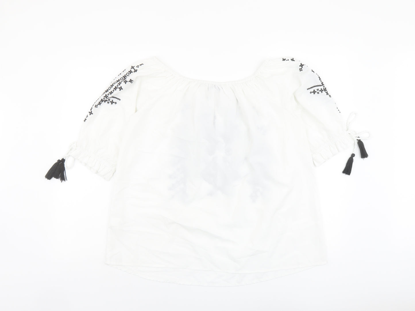 Boohoo Womens White Geometric Polyester Basic Blouse Size 16 Boat Neck