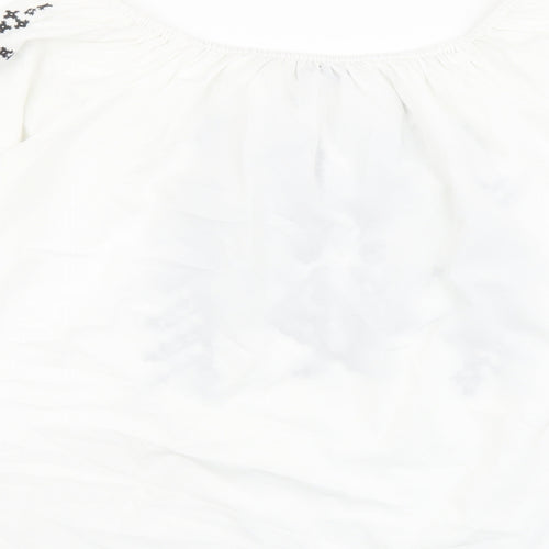 Boohoo Womens White Geometric Polyester Basic Blouse Size 16 Boat Neck