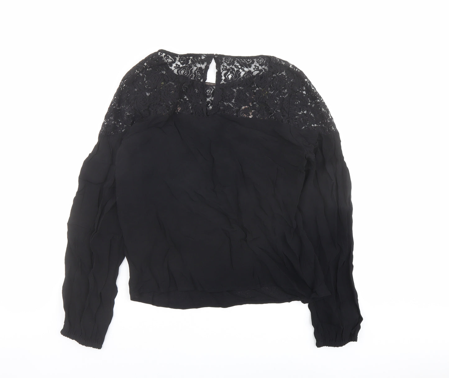Red Herring Womens Black Viscose Basic Blouse Size 10 Boat Neck - Lace Detail